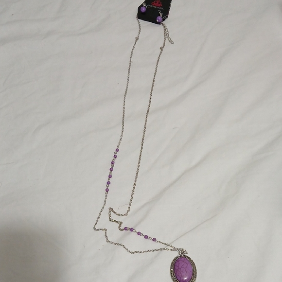 paparazzi Jewelry - Paparazzi Silver Necklace with Purple Pendant and Earrings 119
